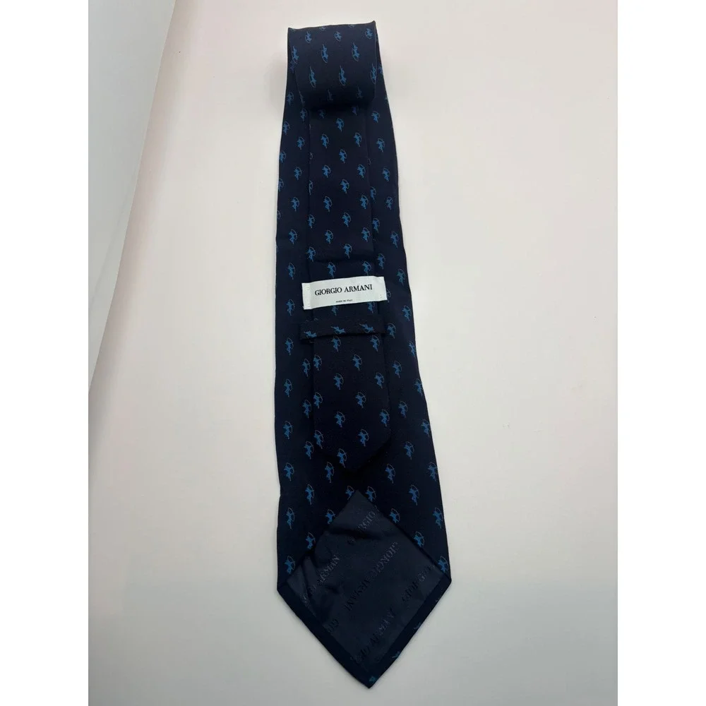 Giorgio Armani Mens Silk Tie Navy Blu Archer Print Made in Italy Formal Business